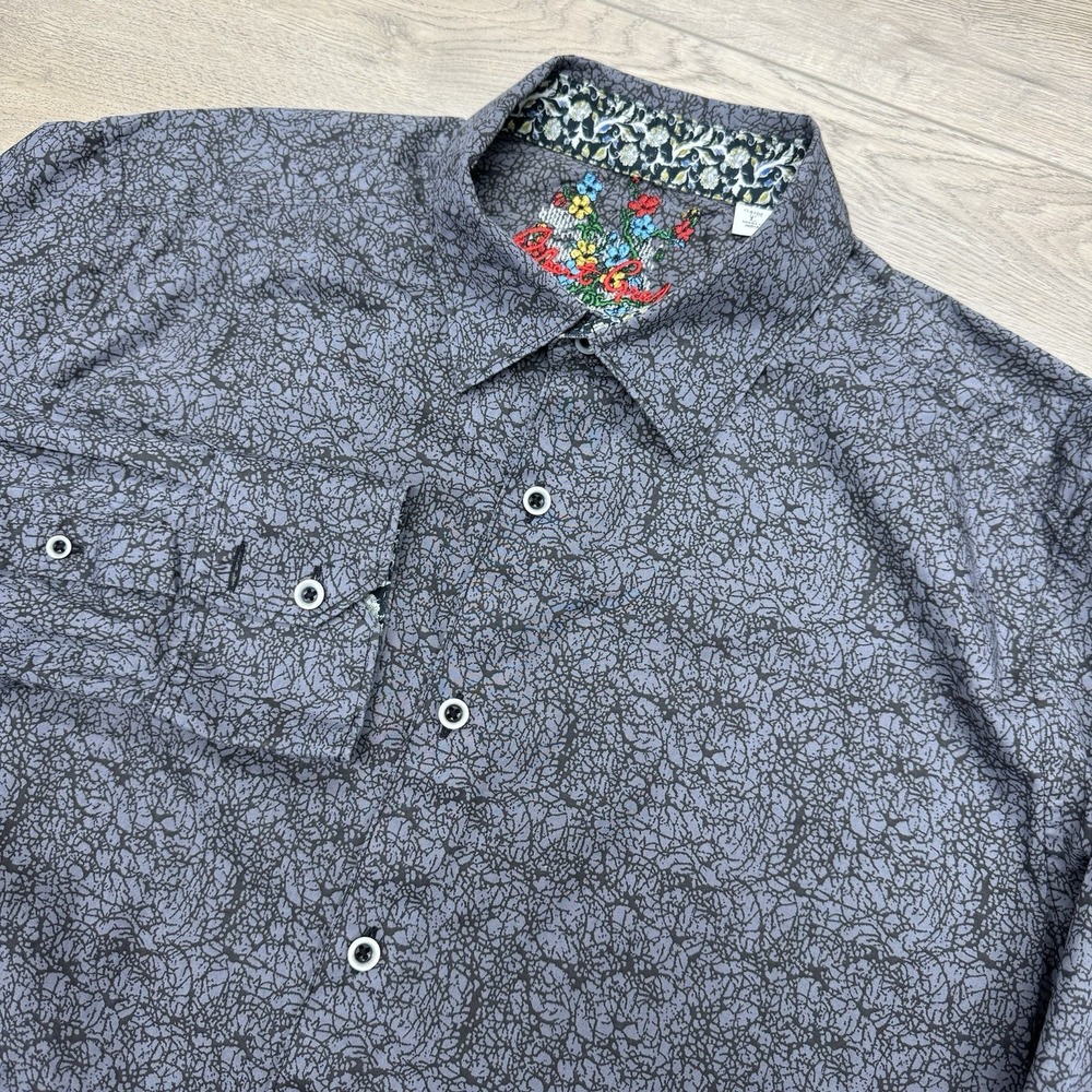 Robert Graham Black Grey Concrete Marble Button Down Shirt L/S Sz L Mens